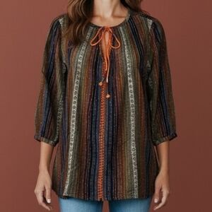 Rock & INDIGO Rainbow Candy Striped Hippie Festival Split Neck Tunic